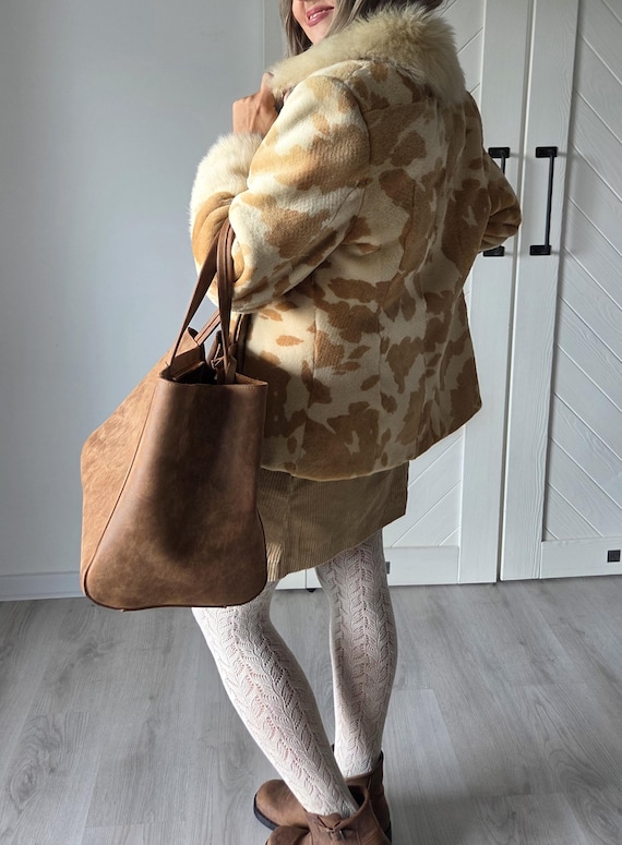 Vintage Shearling Coat Real Sheepskin Jacket Spot… - image 14