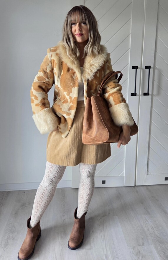 Vintage Shearling Coat Real Sheepskin Jacket Spot… - image 10
