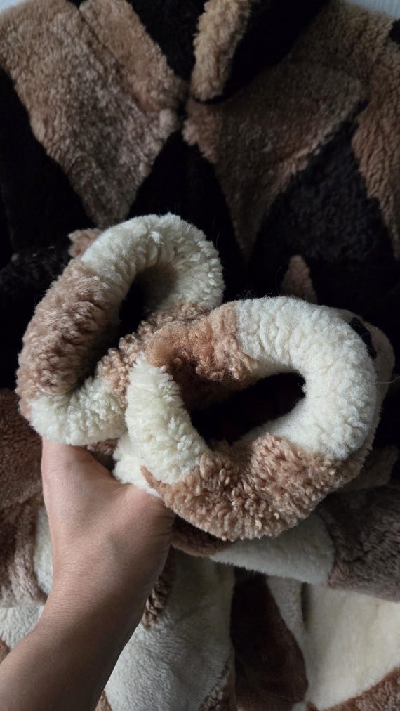 Vintage Shearling Jacket Lamb Patchwork Batwing O… - image 5