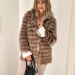 XS 34 S 36 M 38 Echt Braun Fuchs Waschbär Fell Jacke Braun