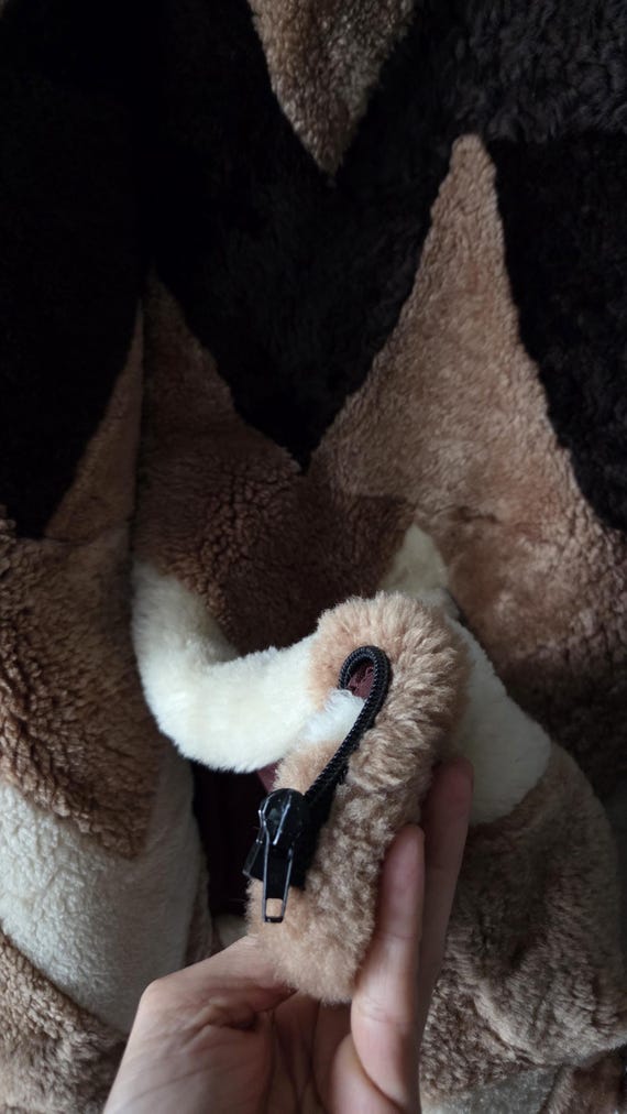 Vintage Shearling Jacket Lamb Patchwork Batwing O… - image 6