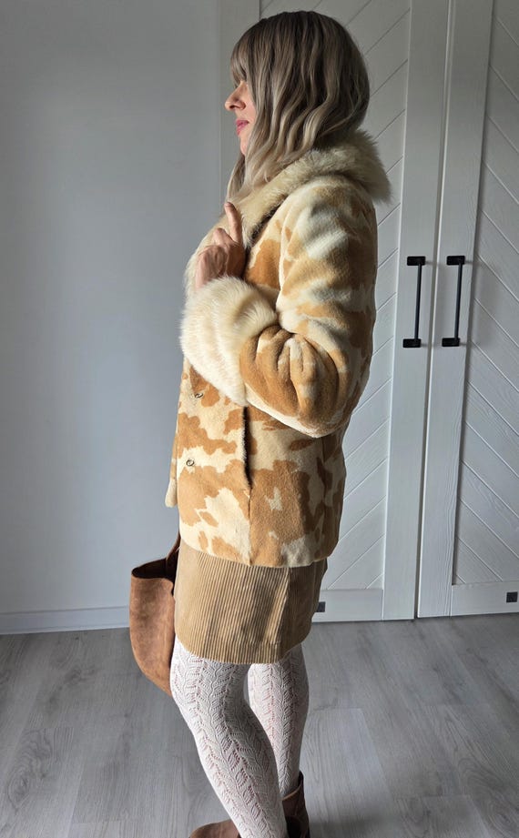 Vintage Shearling Coat Real Sheepskin Jacket Spot… - image 3