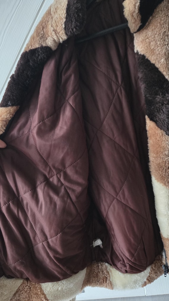 Vintage Shearling Jacket Lamb Patchwork Batwing O… - image 7