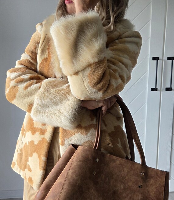 Vintage Shearling Coat Real Sheepskin Jacket Spot… - image 9