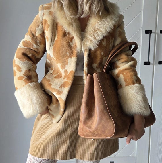 Vintage Shearling Coat Real Sheepskin Jacket Spot… - image 11