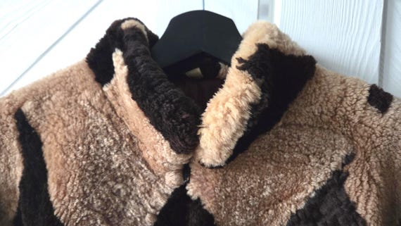 Vintage Shearling Jacket Lamb Patchwork Batwing O… - image 4