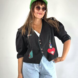 Alpine Dirndl Linec Cotton Blouse Jacket Tyrolean Folk Top Embroidered Cottagecore Oktoberfest Bavarian Puff Sleeve size Large L Women 90s