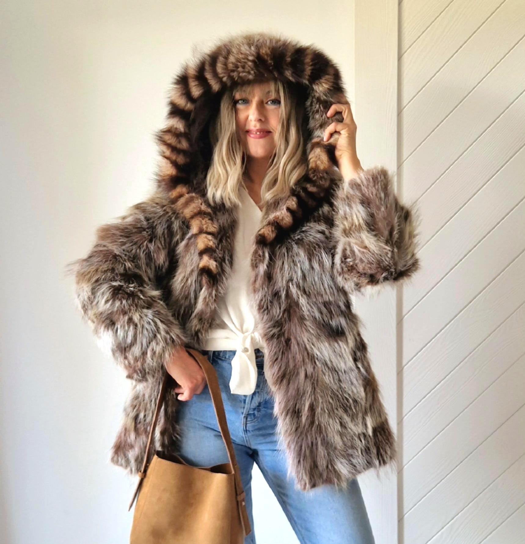 Raccoon Fur Coat Women With Hood Canada