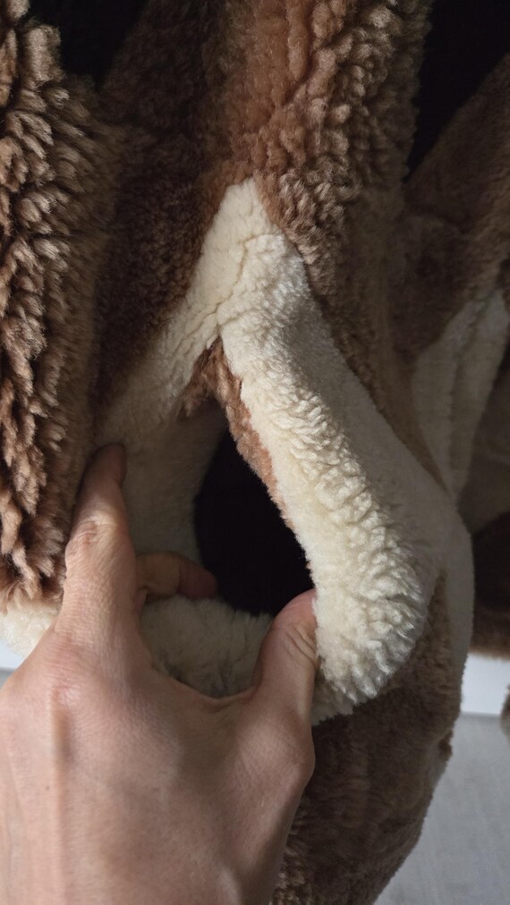 Vintage Shearling Jacket Lamb Patchwork Batwing O… - image 9