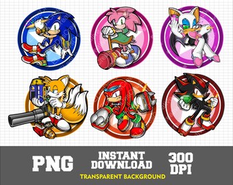 Sonic The Hedgehog PNG Cricut Pin Sticker Cake Topper Shirt Sublimation Transparent Image Printable digital instant download Knuckles Tails
