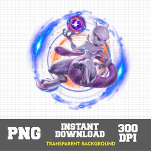 May include: A purple and pink Pokemon character with a blue aura, surrounded by concentric circles of blue light. The character is holding a glowing orb in its hand.
