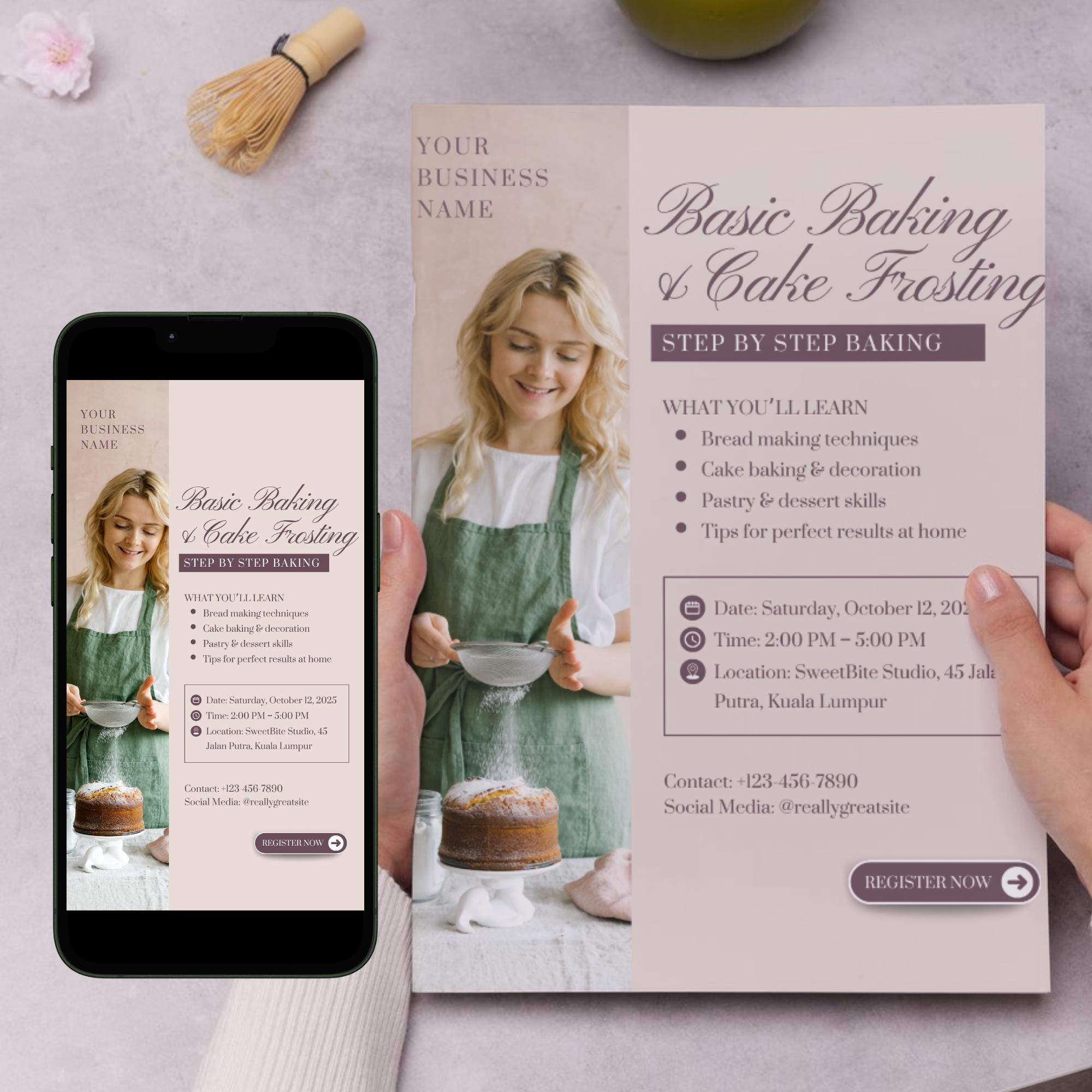 Baking Course Flyer Template | Editable Canva Class Flyer | Printable ...