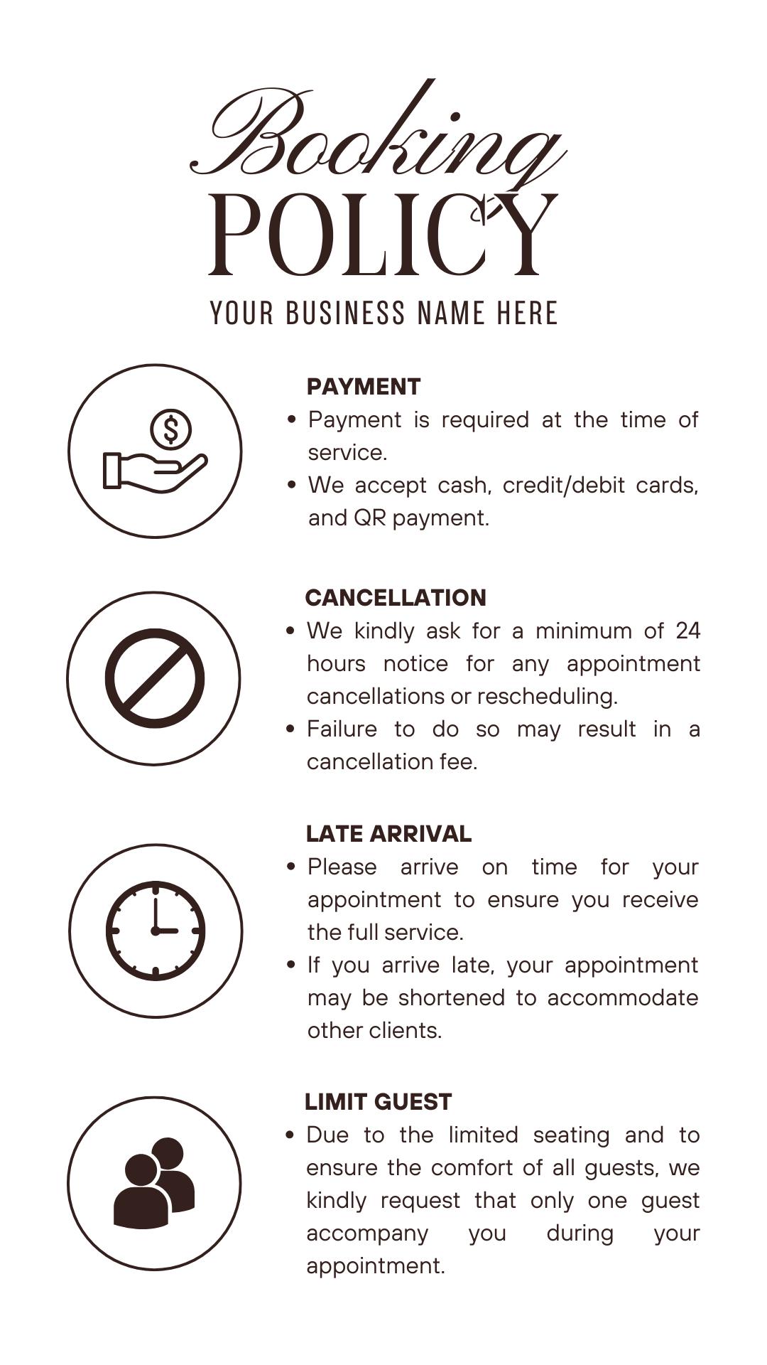 Booking Policy Template Plain, Cancellation Policies for Beauty Salon ...