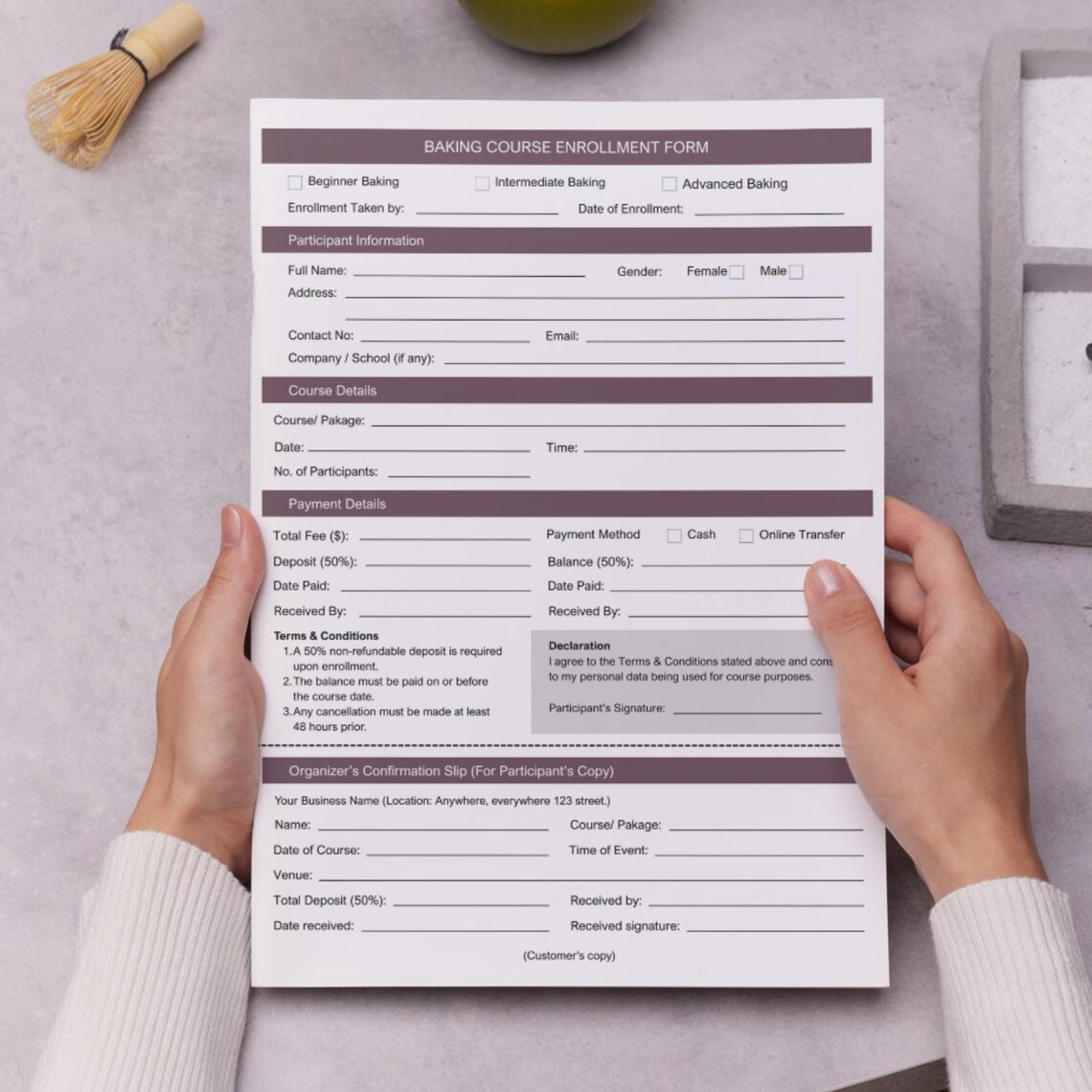 Baking Course Enrollment Form Template in US Letter, Editable Class ...