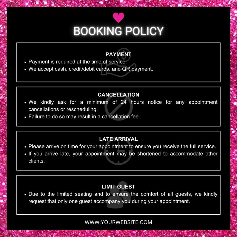 Booking Policy Template Canva for Lash Nail Tech Hair Braid Hairstylist ...