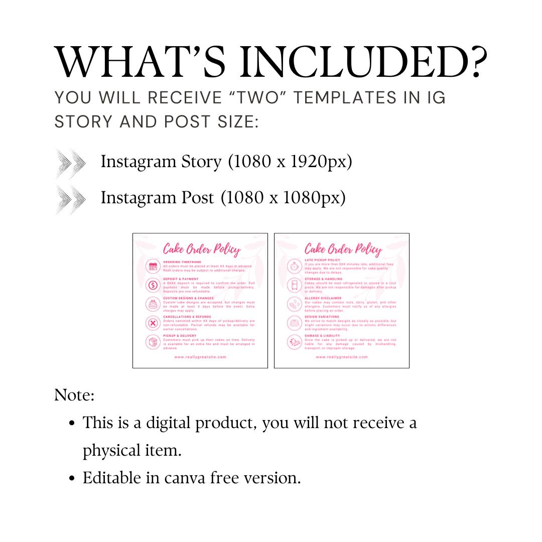 Cake Order Policy Template Canva IG Story & Post Pastry Small Business ...