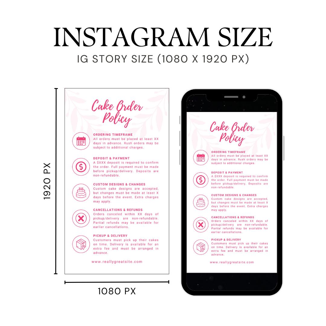 Cake Order Policy Template Canva IG Story & Post Pastry Small Business ...
