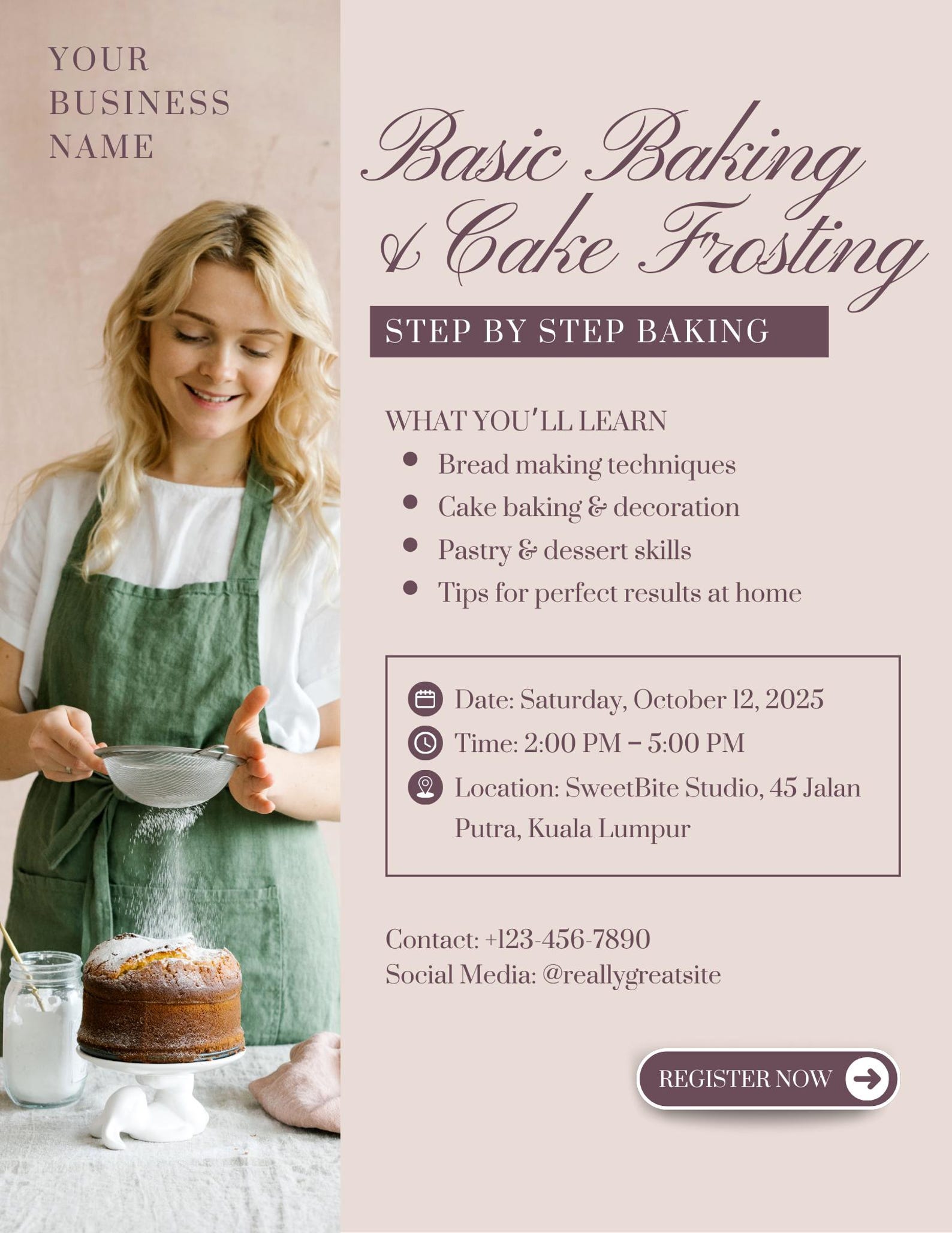 Baking Course Flyer Template | Editable Canva Class Flyer | Printable ...