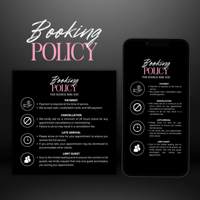 Booking Policy Template Pink, Cancellation Policies for Beauty Salon ...
