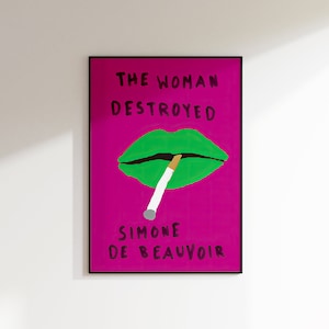 Simone De Beauvoir Art Print, La mujer destruida portada del libro arte de la pared, amante de los libros, bibliófilo, librero, Booktok, Bookstagram,