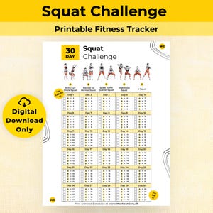 30 Day Squat Challenge - Printable Workout Tracker. Squat Exercise Plan, Squats Workout Planner, Squats Workout Plan, Squat plan 30 days