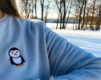 Crewneck Penguin | Soft Combed Cotton | Embroidered Animal Design | Winter Wear | Zoology Clothing | Eco Fashion | Unisex