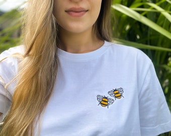 Camiseta Abejas / Algodón bordado suave / Diseño lindo animal / Ropa casual cómoda / Moda vibrante / Inspirada en la naturaleza / Unisex / Miel