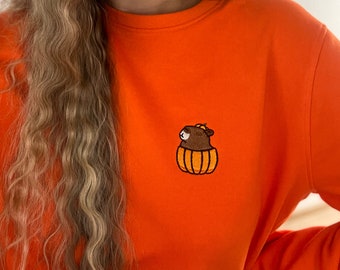 Crewneck Autumn Capybara  | Soft Combed Cotton | Embroidered Animal Design | Casual Comfort Wear | Zoology Clothing | Eco Fashion | Unisex