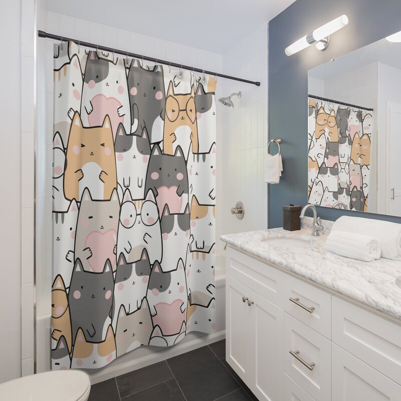 Personalized Cat Shower Curtain - Gift For Cat Lovers With Up To 5 Cats - We Will Follow You main image 0