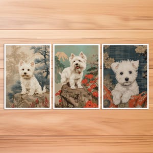 West Highland White Terrier Postkarte, Hunde Tier Postkarte, Hund im Hokusai Stil, Japanischer Stil, Geburtstag Karte, Kunstpostkarte