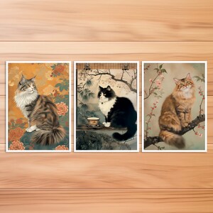 Carte postale chat, chat Maine Coon, carte postale animal, carte chat, carte d'anniversaire, carte postale d'art, chat style Hokusai, ensemble de cartes postales