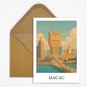 Carte postale de voyage de Macao en Chine avec motif Grand Lisbonne, carte élégante comme souvenir ou cadeau pour les voyageurs asiatiques et les amateurs d'architecture
