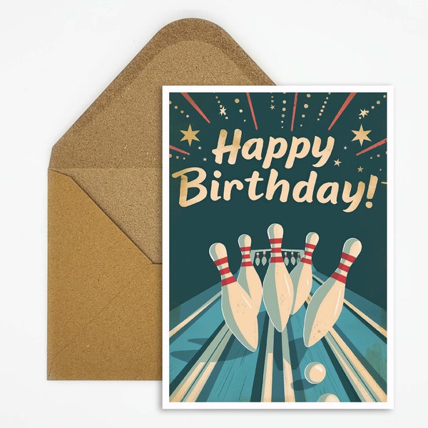 Bowling Geburtstagskarte, Happy Birthday Bowling Geburtstagskarte, Geschenk Karte, Postkarte Sport, Geschenk Karte, Karte Happy Birthday