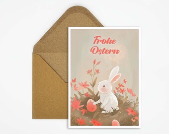 Happy Easter card, Easter postcard, Easter bunny illustration, Easter motif, card print, print card, children's gift, Easter greetings