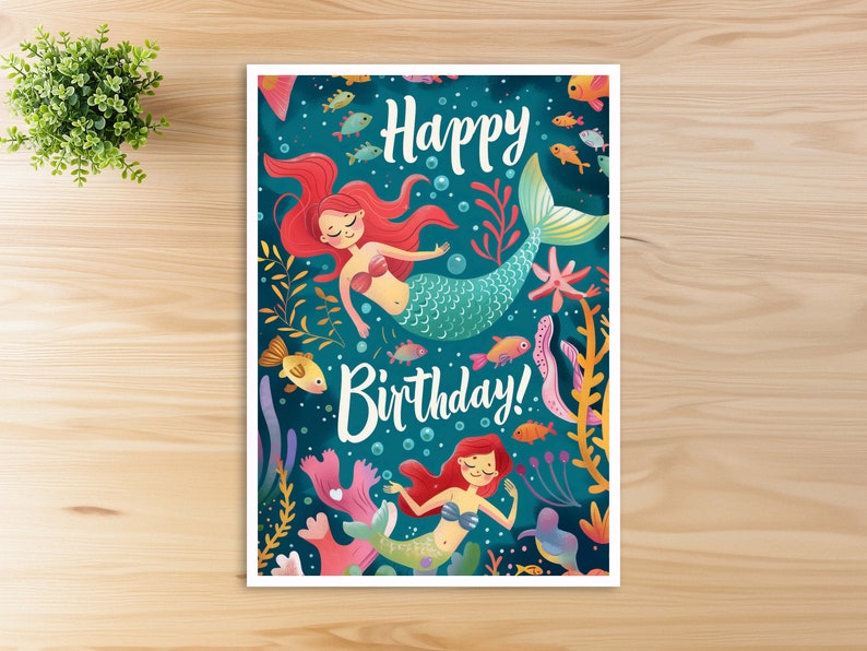 Happy Birthday Card Mermaid, Girls Birthday, Birthday Card Underwater