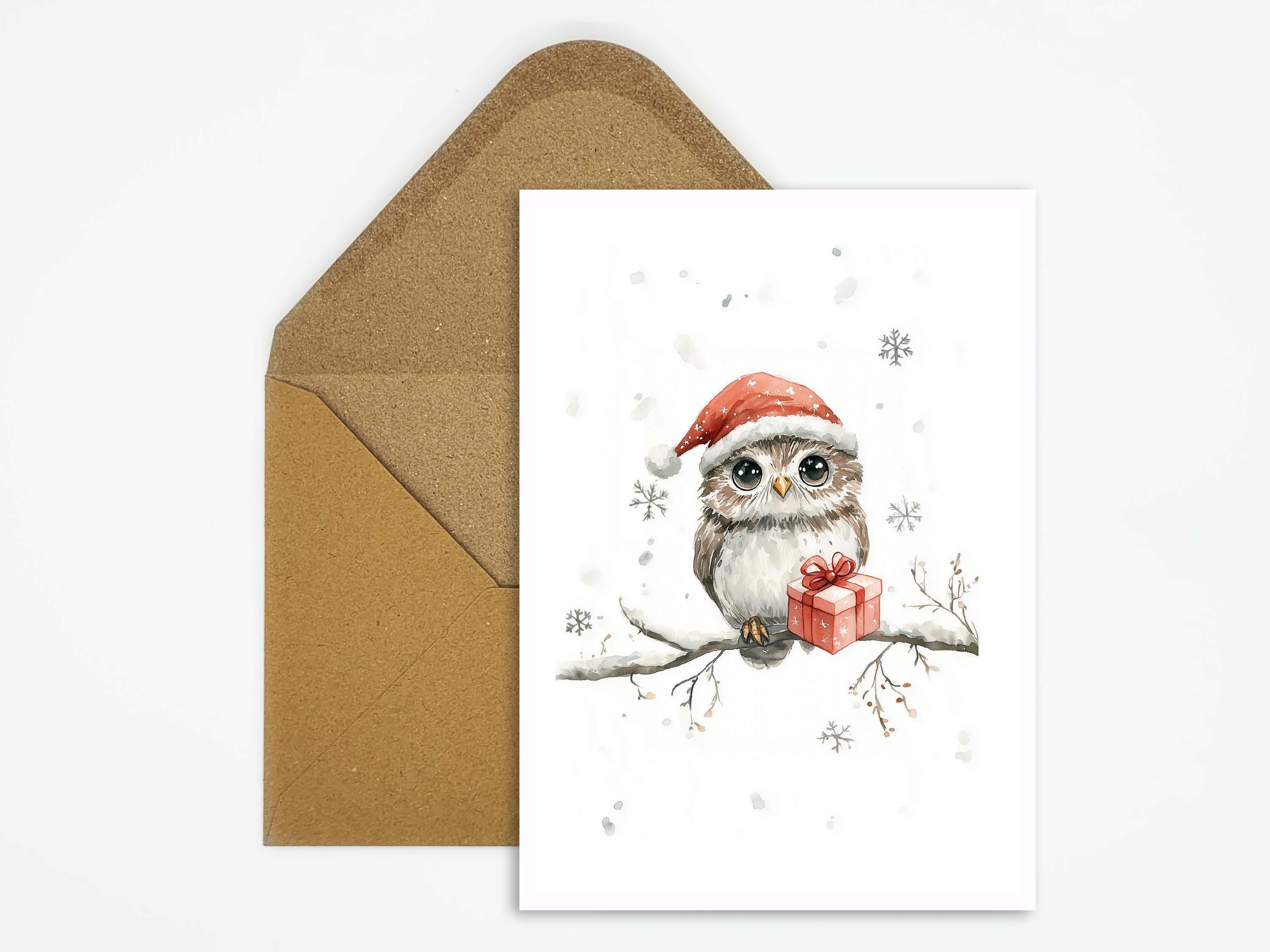 Weihnachtskarte Mit Eulenmotiv – 145 X 145 Mm, Aus Recyceltem Karton, Mit Umschlag – Festliche Grußkarte