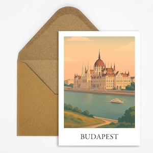 Carte postale de Budapest en Hongrie avec illustration du Parlement, carte de voyage classique pour des vacances européennes comme souvenir, cadeau ou décoration