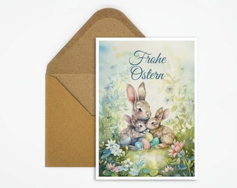 Carte postale de Pâques, vacances de Pâques, carte Joyeuses Pâques, carte cadeau, carte enfant, lapin de Pâques, voeux de Pâques, carte de voeux, illustration de lapin