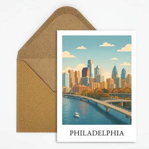 Carte postale de Philadelphie, États-Unis, avec illustration de la ligne d'horizon et de la rivière Schuylkill, carte de ville classique pour les voyages culturels et les cadeaux créatifs