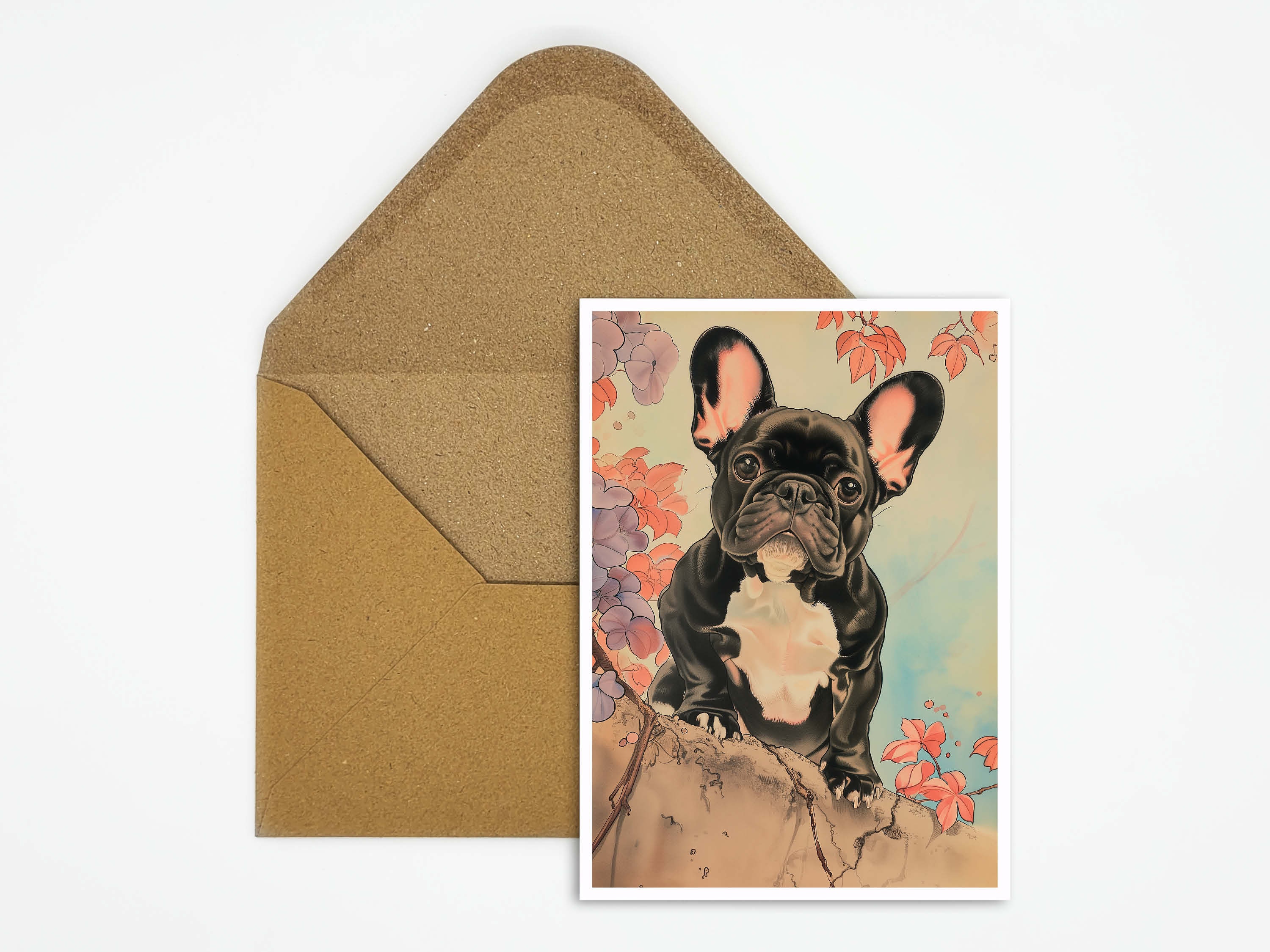 は自分にプチご褒美を Postcard, Dog Animal Hokusai in Dog Bulldog French Postcard, ジャケット・アウター