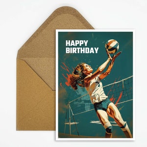 Geburtstagskarte Volleyball Frauen, Happy Birthday Karte Volleyball, Postkarte mit Volleyballspielerin Motiv als Geschenk für sie