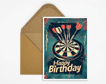 Carte d'anniversaire Dart, carte joyeux anniversaire Dart, carte Dartsport pour anniversaire, carte postale avec motif cible de fléchettes en cadeau