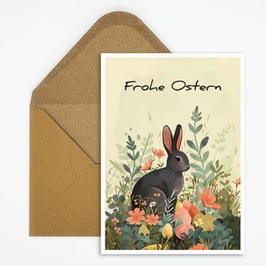 Biglietto di buona Pasqua, cartolina di Pasqua, regalo, motivo coniglietto pasquale, uova di Pasqua, illustrazione di coniglio, stampa di biglietti, biglietti stampati, regali per bambini