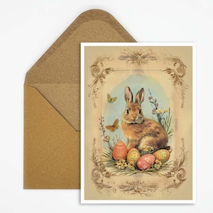 Cartolina di Pasqua, cartolina di Buona Pasqua, illustrazione del coniglietto di Pasqua, cartolina di Pasqua vintage, stampa di carte, carta stampata, cartolina regalo, carta per bambini