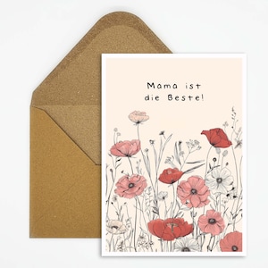 Carte avec dicton Maman est la meilleure, illustration dessin de fleurs, carte postale pour la fête des mères, anniversaire, carte de félicitations, cadeau pour maman