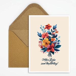 Bonne fête des mères, carte postale fête des mères avec illustration de fleurs, carte fête des mères à offrir, fait main, idéale comme cadeau