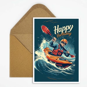 Geburtstagskarte Kajak, Happy Birthday Karte Kajak, Kajaking Sport Karte Happy Birthday, Postkarte Kajakfahrer zum Verschenken
