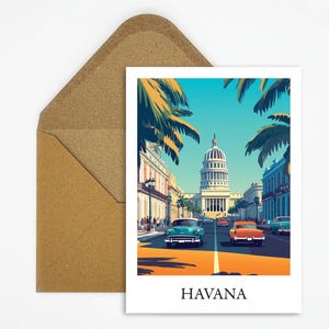 Carte postale de voyage de La Havane, Cuba avec une belle illustration, idéale comme souvenir de voyage ou cadeau pour les voyageurs et les collectionneurs de cartes