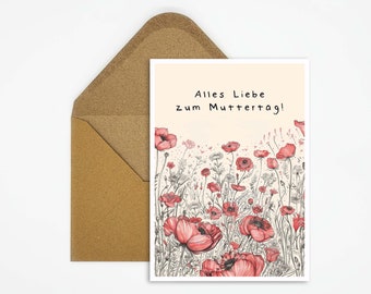 Mother's Day card with saying Happy Mother's Day, flower drawing illustration, postcard for Mother's Day, gift for mom