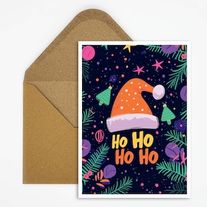 Bijzondere kerstkaart, in psychedelische stijl met een kerstgroet "ho ho ho" voor bijzondere kerstgroeten